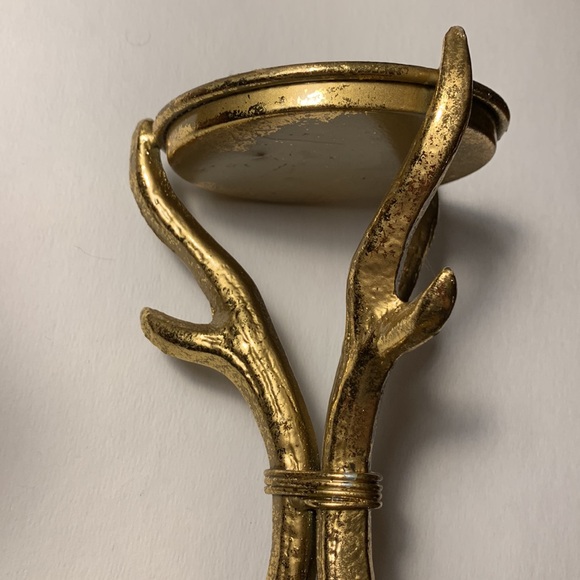 Gold tone Heavy Metal Deer Horns Candle Holder - Picture 6 of 12